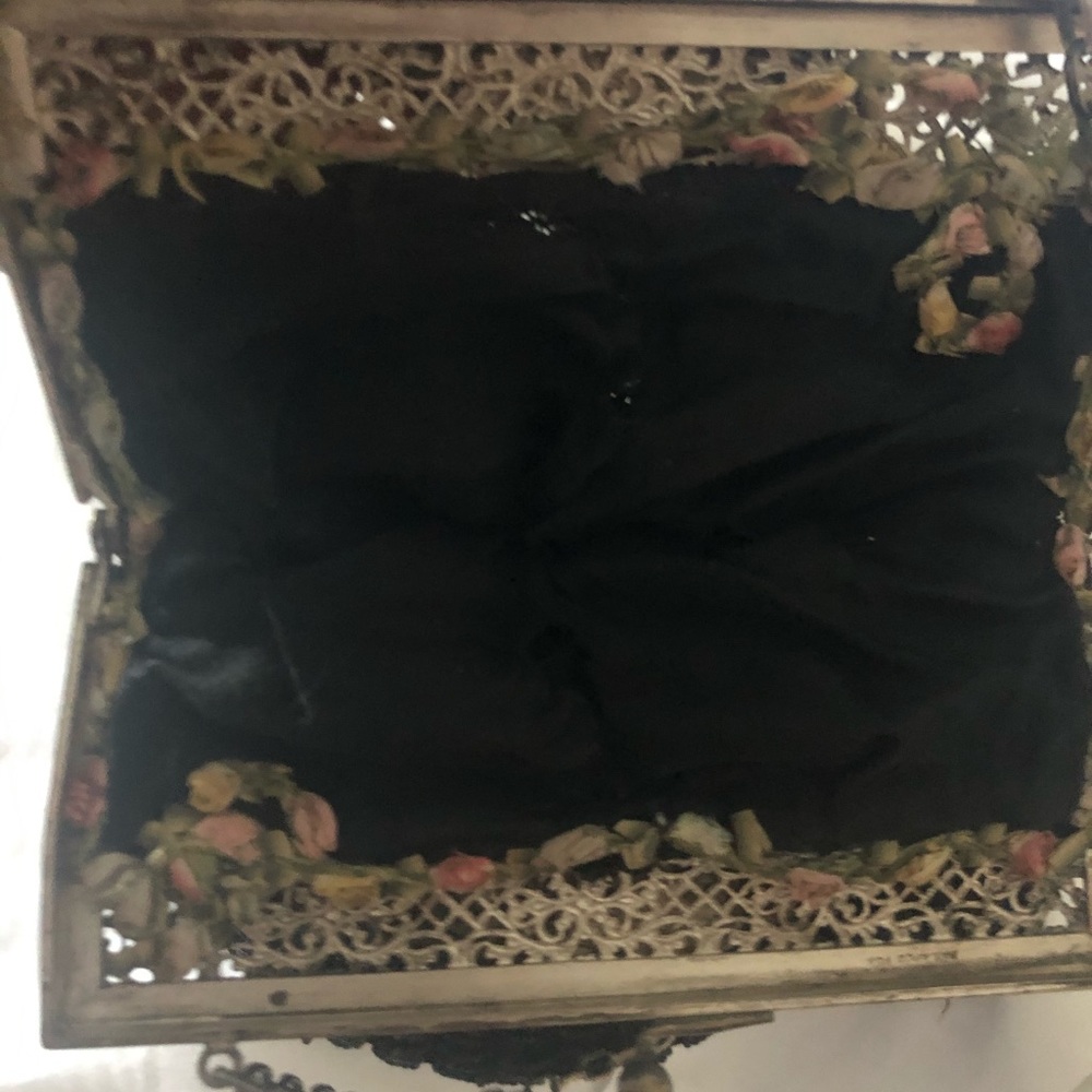 Antique metal and black beaded purse